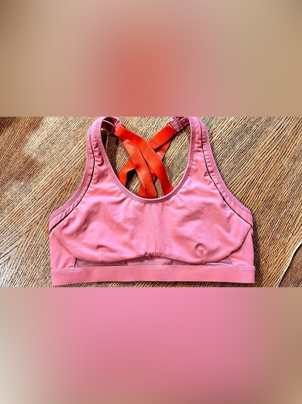 Fabletics On-The-Go Medium Impact Sports Bra Pink & Orange